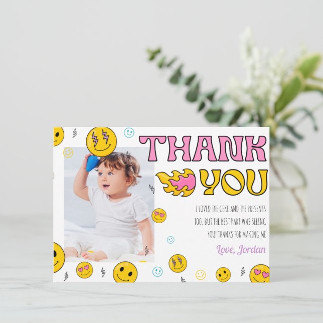 Emoji First Birthday Tack you Card Inbjudningar (Stående Fram)