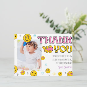 Emoji First Birthday Tack you Card Inbjudningar
