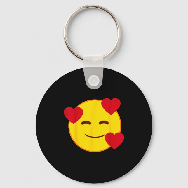 Emoji Floating Hearts Yellow Smile Face  Nyckelring (Framsida)