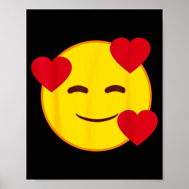 Emoji Floating Hearts Yellow Smile Face  Poster (Framsidan)