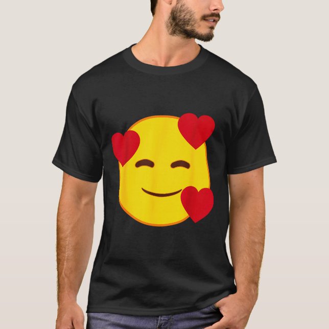 Emoji Floating Hearts Yellow Smile Face  T Shirt (Framsida)