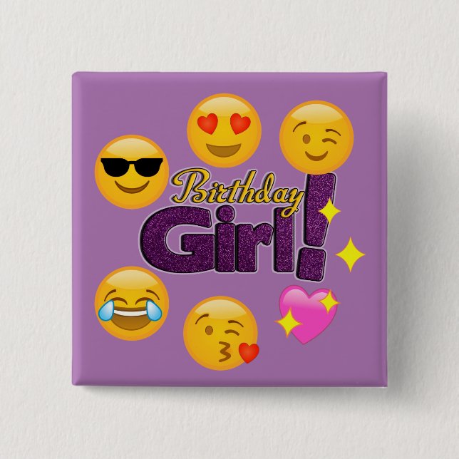 Emoji födelsedagflicka knapp (Framsida)