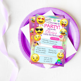 Emoji Födelsedagsfest inbjudan, Girl Emoji Party Inbjudningar