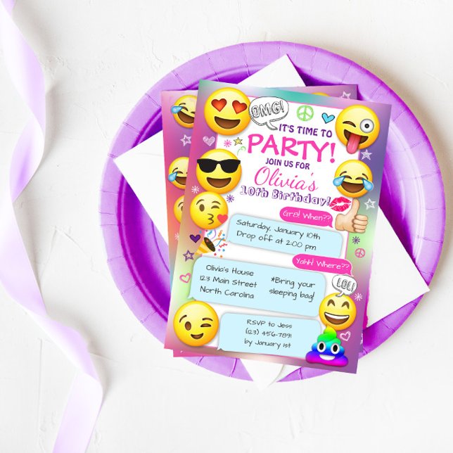 Emoji Födelsedagsfest inbjudan, Girl Emoji Party Inbjudningar (Skapare uppladdad)
