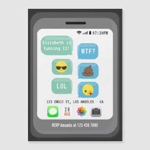 Emoji Födelsedagsfest Magnetisk Inbjudningskort