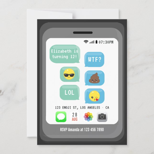 Emoji Födelsedagsfest Magnetisk Inbjudningskort (Framsida)