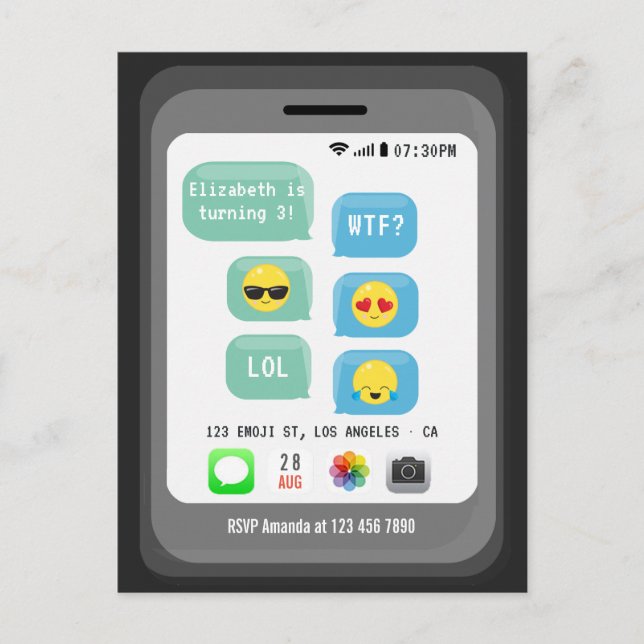 Emoji Födelsedagsfest Vykort (Framsida)