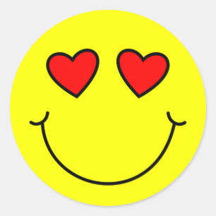 Emoji för valentinhjärtaögon gult runt klistermärke