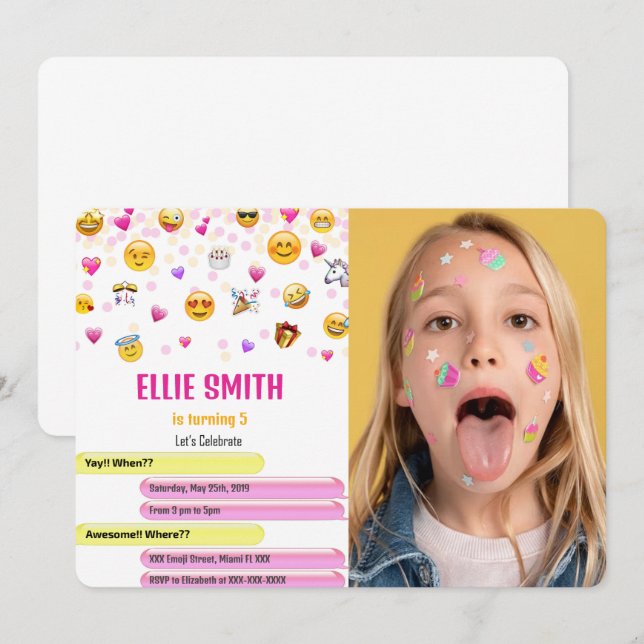 Emoji Foto Inbjudan (Fram/baksida)