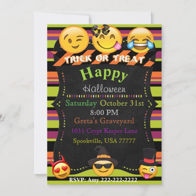 Emoji Halloween fest eller Halloween Birthday Inbj Inbjudningar (Framsida)