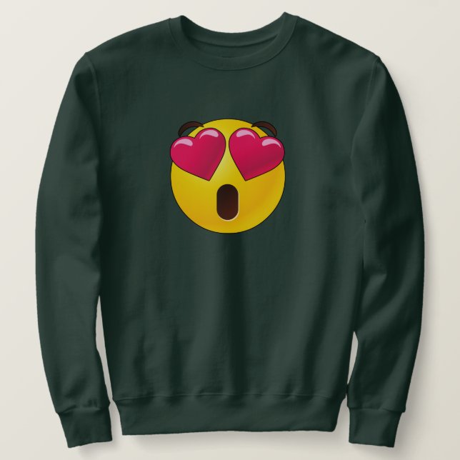 Emoji Heart Ögon Valentines Lång Ärmad Tröja (Design framsida)