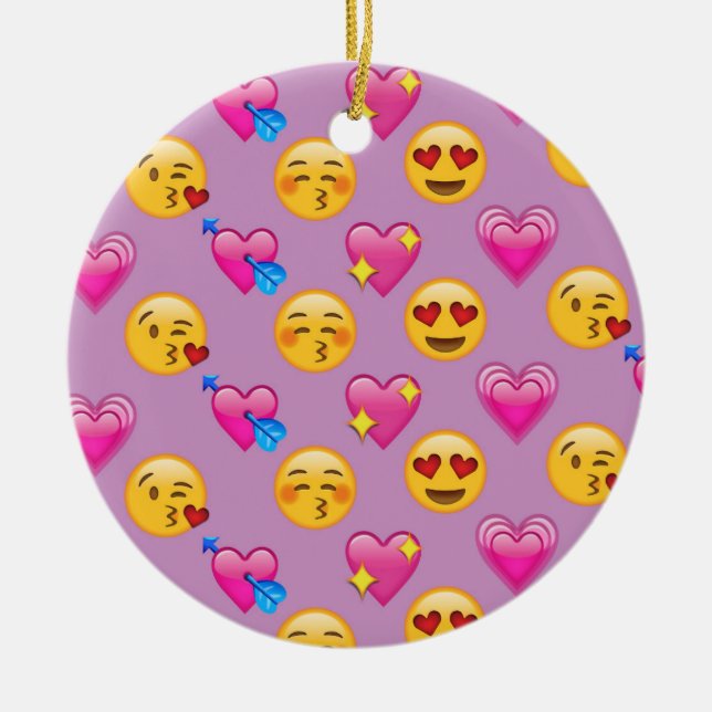 Emoji hjärtor och kärlekrosor Patternsd Julgransprydnad Keramik (Framsidan)