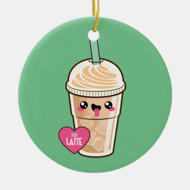 Emoji Iced Latte Julgransprydnad Keramik (Framsidan)