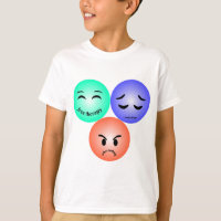 Emoji-känslor med citat av lycklig, ledsen och arg