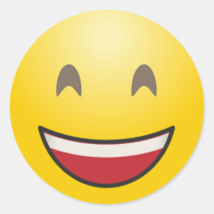 Emoji leende ansikte med öppen mun och leende ögon runt klistermärke