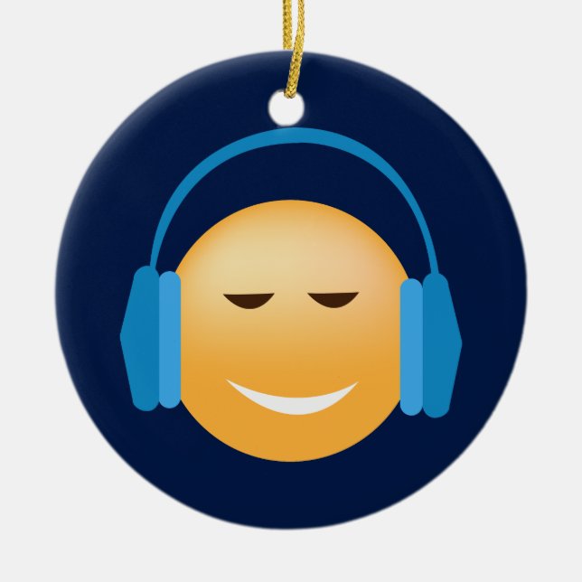 Emoji med hörlurar julgransprydnad keramik (Framsidan)
