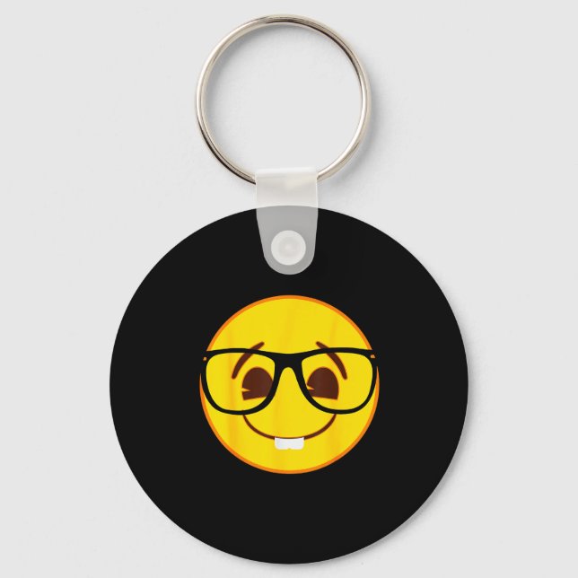 Emoji Nerd Gles Yellow Smile Face  Nyckelring (Framsida)