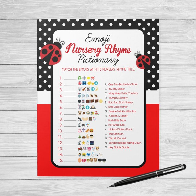 Emoji Nursery Rhyme Ladybug Baby Shower Game Anteckningsblock (Ladybug Emoji Nursery Rhyme Baby Shower Game)
