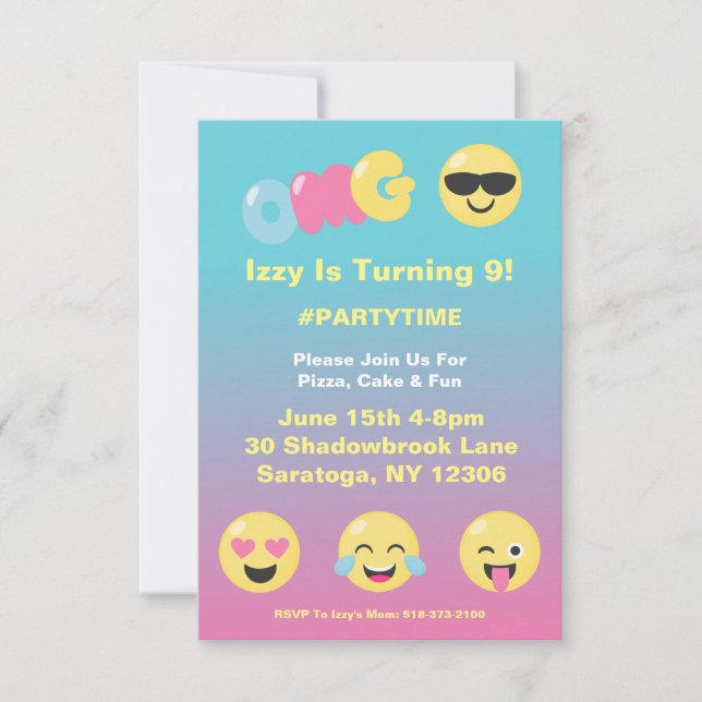 Emoji Ombre Girly Birthday-inbjudan Inbjudningar (Framsida)