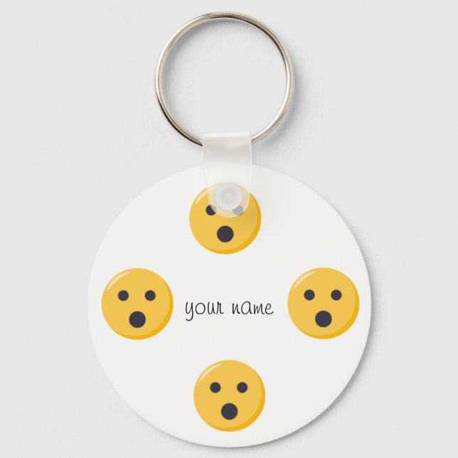 Emoji överraskade Ansikte och ert namn här Nyckelring (Framsida)