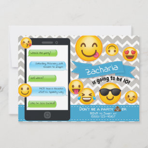 Emoji Party Birthday Inbjudningar Blue Boys