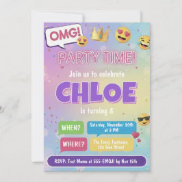 Emoji Party Birthday Invitation Neon Kids Theme Inbjudningar
