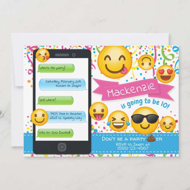 Emoji Party födelsedagsinbjudningar konfetti Inbjudningar (Framsida)