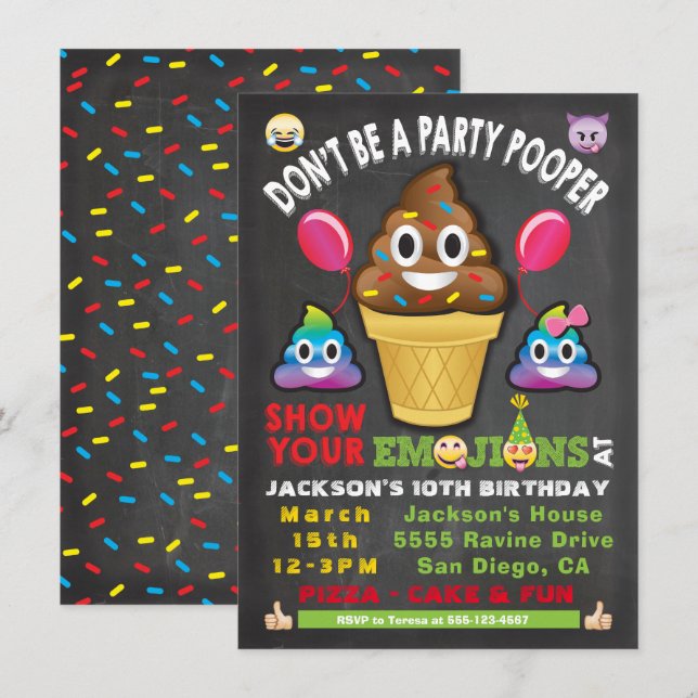 Emoji Party Glass Pooper Birthday-inbjudan Inbjudningar (Fram/baksida)