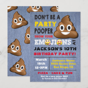 Emoji Party Pooper Birthay-inbjudan Inbjudningar