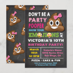 Emoji Party Pooper Girl Birthay-inbjudan Inbjudningar