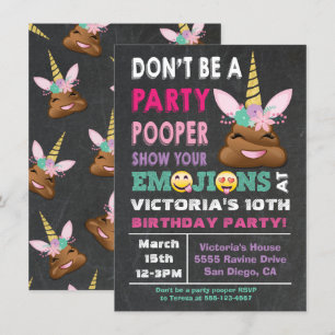 Emoji Party Pooper Unicorn Birthay-inbjudan Inbjudningar