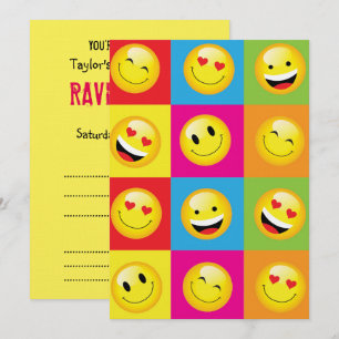 Emoji Party Smilie Ansikte Acid House Rave Night Inbjudningar