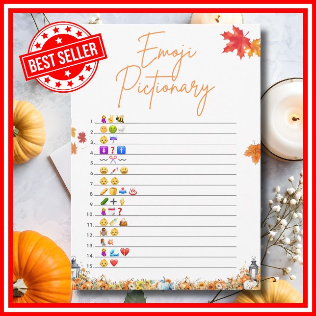 EMOJI PICTIONARY Baby Shower Game A Little Pumpkin Inbjudningar (EMOJI PICTIONARY Easy Baby Shower Game A Little Pumpkin is on the Way Theme )