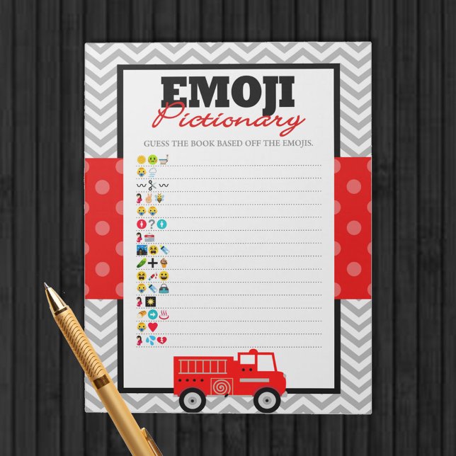 Emoji Pictionary Baby Shower Game Pack för Firelån Anteckningsblock (Emoji Pictionary Baby Shower Firetruck Game Pack of 40 Games for Firefighter Baby Shower)