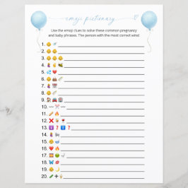 Emoji Pictionary Baby Shower-spel för blå ballonge