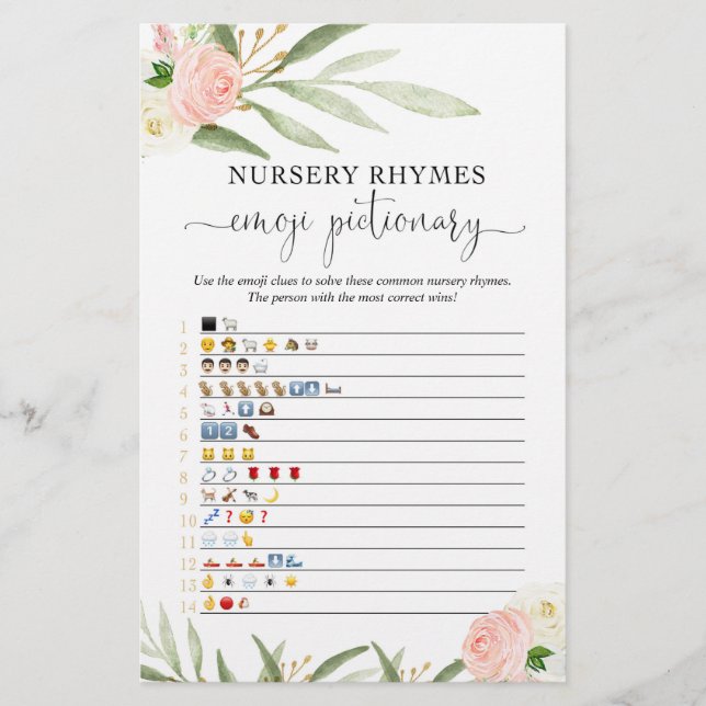 Emoji pictionary babyduschspel rosa greenery (Framsida)