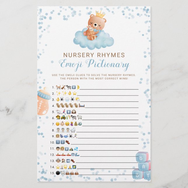Emoji Pictionary Boy Bear Blue Shower Game (Framsida)