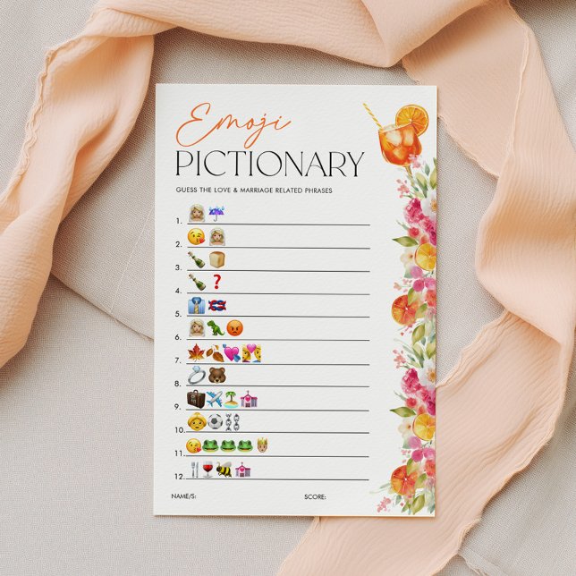 Emoji Pictionary Bröllopsduschspel Spritz Citrus (Emoji Pictionary Bridal Shower Game | Love at First Spritz Theme)