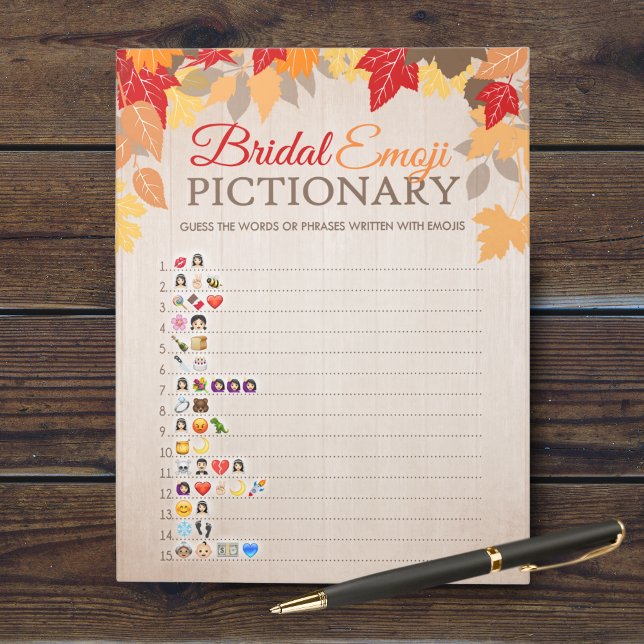 Emoji Pictionary Fall Möhippa Game Pack Anteckningsblock (Fall Bridal Emoji Pictionary Bridal Shower Party Game. Comes in a pack of 40 easy tear away games!)