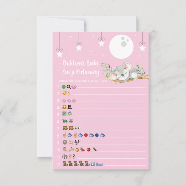 Emoji Pictionary I: Sleeping Koala Baby Shower Gam Inbjudningar (Framsida)
