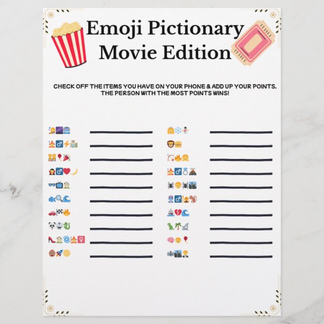Emoji Pictionary – Movie Edition | Printable Game Brevhuvud (Framsida)