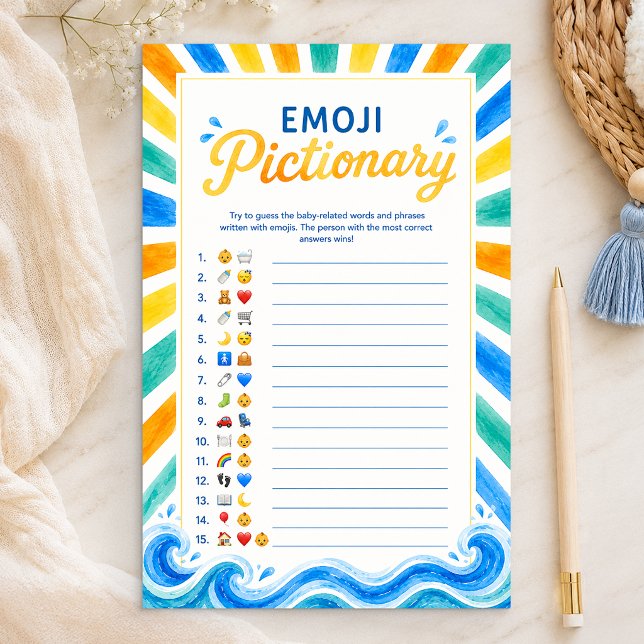 Emoji Pictionary Sunshine Baby Shower-spel (PLAYING CARD)