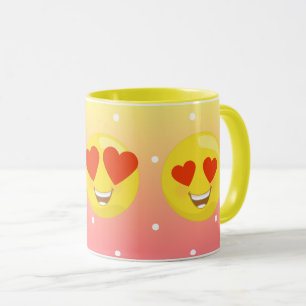 Emoji Polkadot för kärlek för hjärtaögagult m Mugg
