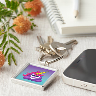 Emoji purpurfärgad UnicornPoop Fyrkantig Silverfärgad Nyckelring