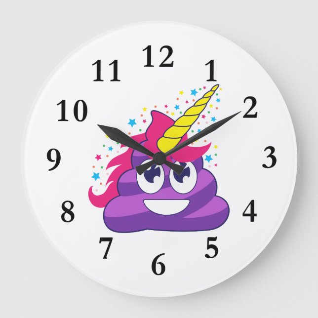 Emoji purpurfärgad UnicornPoop Stor Klocka (Framsida)