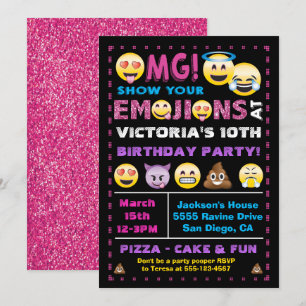 Emoji Rosa Glitter Födelsedagsfest inbjudan
