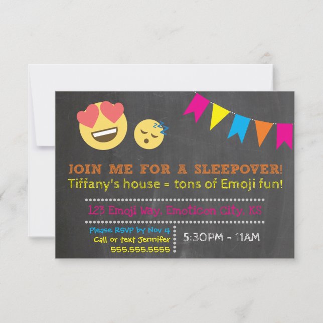 Emoji Sleepover födelsedag Inbjudningar (Framsida)