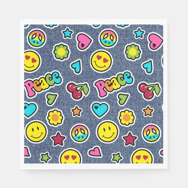 Emoji Smile Denim Flick kalas Napkins Pappersservett (Framsidan)