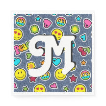 Emoji Smile Denim Girl Bday Party Napkins brev M