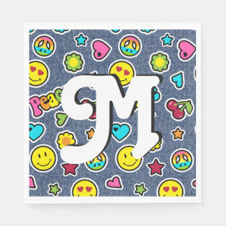 Emoji Smile Denim Girl Bday Party Napkins brev M Pappersservett